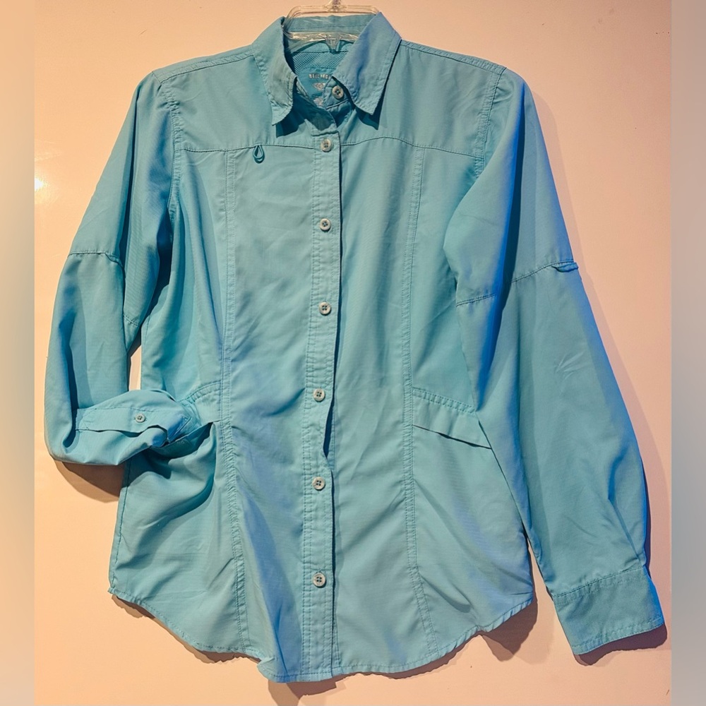 Reel Legends Shirt Women's Size Small Blue Long Sleeve Button Up Pockets